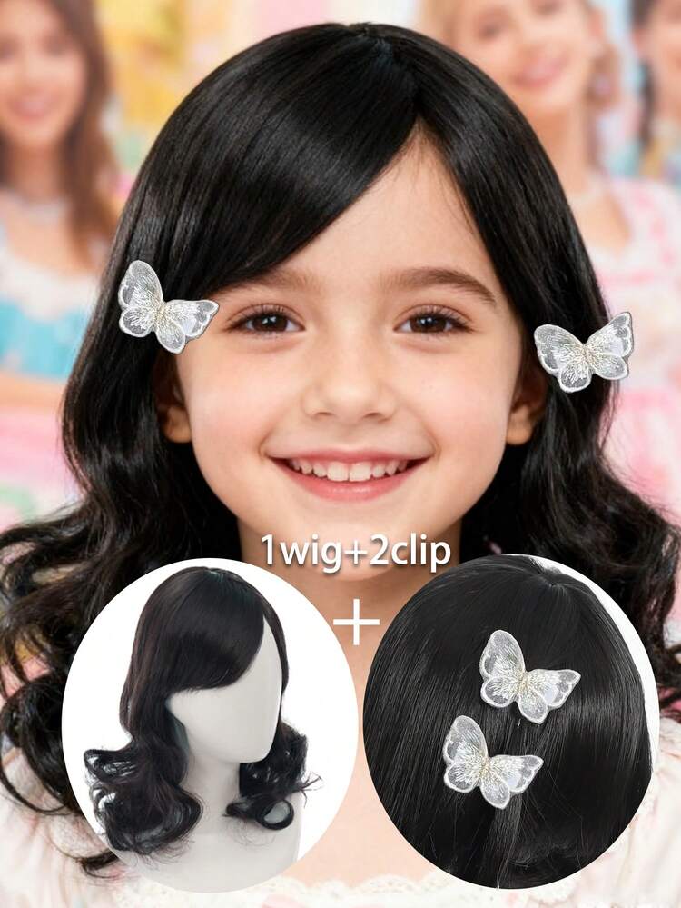 儿童假发和发片 - 黑色直发假发、儿童刘海、合成波波头假发、角色扮演、日常佩戴 - 黑色 - 查看 11