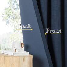 2025  Bedroom Curtains 2 Panels Sets Faux Linen Textured, Pinch Pleated Room Darkening Light/Heat Blocking Window Drapes Thermal Insulated For Living Room, Angora, W50 X L108, 2 Panels - 藏蓝色 - 查看 6