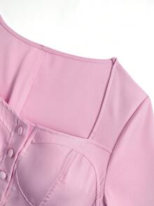 女士粉色衬衫上衣和裤子两件套，适合办公室穿着 - 粉色 - 查看 8