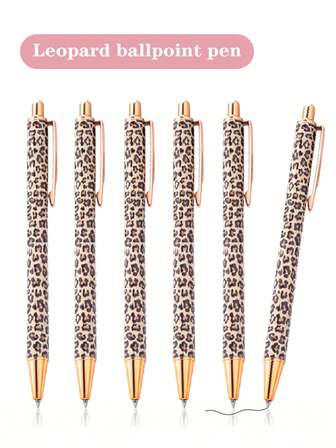 6pcs Cute Leopard Print Ballpoint Pen Set, Retractable Design, Minimalist Printed Pens, Suitable For Journaling And Gift-Giving, Perfect For Wedding, Valentine's Day