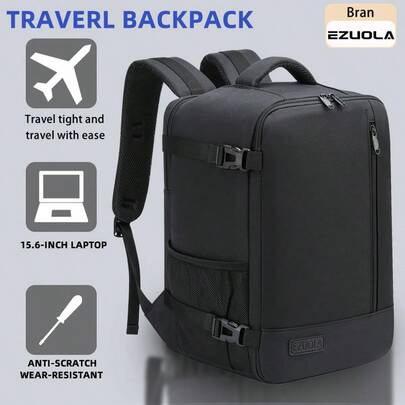  EZUOLA 40x20x25 Cm Travel Backpack, Airplane Carry-On Luggage For Men & Women, 15.6-Inch Laptop Bag For School, Hiking, Work, Reflective Design For Safer Night Walking, Suitable For Easter (About To Be Out Of Season), Father's Day, Mother's Day, Beach, Wedding, Graduation, Gift, Black & Blue School Accessories School Stuff
