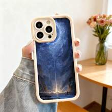Cubierta de telefono con borde negro y diseño de paisaje mágico con cascada luminosa en tonos azules y dorados para uso diario y viajes - Burdeos - Ver 4