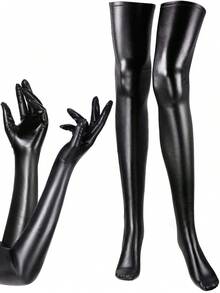 4/6 Stücke Damen Halloween Katzen Kostüm Zubehör Set, inklusive Katzen Maske Haarband, Kunstleder Handschuhe, Overknee Strümpfe, geeignet für Karneval Themen Party, Cosplay - Schwarz - Übersicht 11