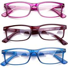 Lens Rectangle Frame Non Prescription Glasses - Fashion - 三件裝,藍色,紫色,紅色 - 查看 1