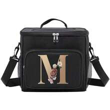 Insulated Lunch Box Bag Shoulder Canvas Bags Thermal Lunch Box Initial Name A To Z Gold Letter Flower Printing Large Capacity Tote Bag For Women's Portable Work Food Storage Handbags Cooler Box For Office School Picnic Camping Travel Lunch Bag Woman For Women Ladies School Supplies Stuff Accessories - màu đen - Xem 24