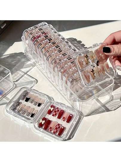 1 Piece Of Handmade Nail Storage Box, Acrylic Transparent Nail Storage Box, Square Plastic Bracelet Storage Box, Suitable For Earrings, Rings, Jewelry Storage And Storage, Nail Art Supplies Classification. Suitable For Holiday Beach, Bathroom Storage, Bedroom Storage
