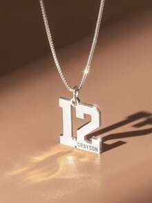 1PC Customized Personalized Number + Name Necklace (The Name Will Be Engraved In The Appropriate Position Of The Number), Simple And Fashionable Street Style, Stainless Steel Jewelry, High-Quality Box Chain, Customized Necklace, Name Necklace, Customizable Things, Number Necklace, Suitable For Daily And Event Matching, Christmas, Halloween And Other Holiday Gifts - Multicolor - View 5