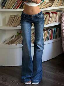 Valentine's Day Women's Flare Jeans Y2K 90s Bootcut Mid Rise Vintage Pants Denim Pants Bell Bottoms Spring Clothes - 深藍色 - 查看 2