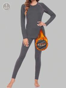 女士冬季保暖内衣，保暖打底长裤，防寒保暖内衬，适合滑雪、徒步、跑步等天气，灰色