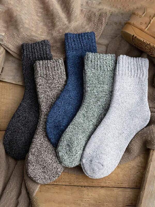 5 Paar Herren Merinowoll Socken, dicke warme Winter Wandersocken, weiche Lässig Herrensocken