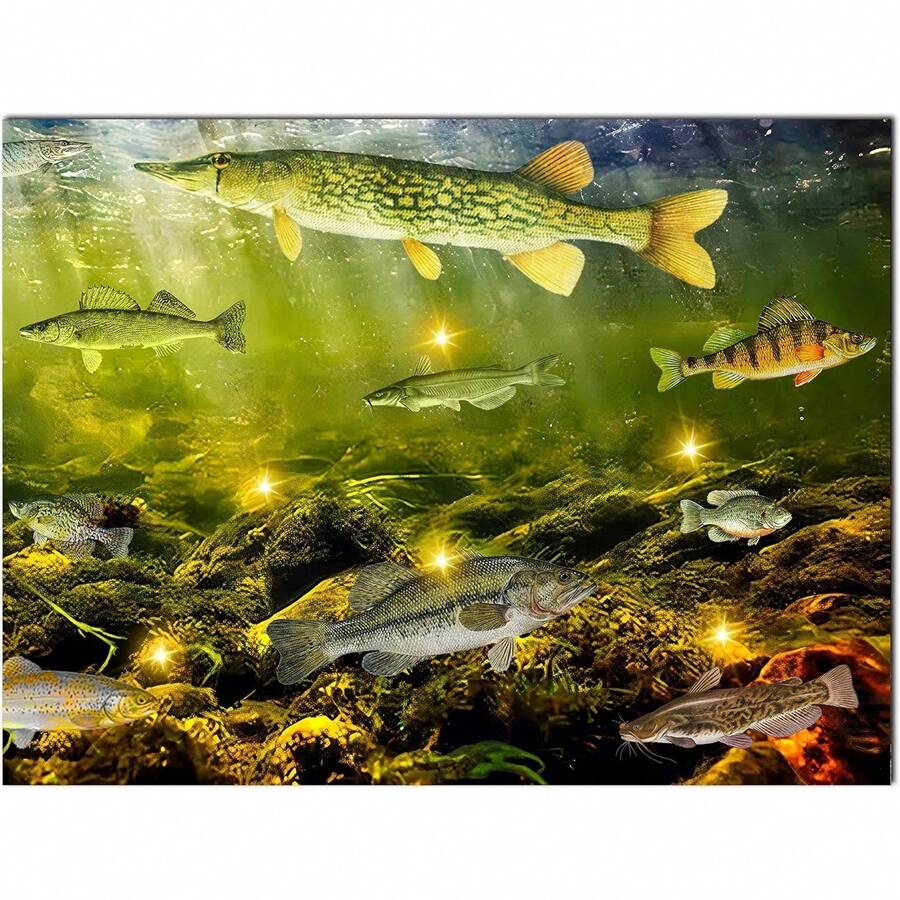 2025 Christmas Canvas Wall Art Print 12" X 16" With Timer | LED Lighted Design - Freswater Fish Collection - View 1