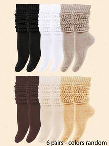 1/3/6 双装女士宽松针织袜，宽松袜，女士堆堆袜，女士堆堆袜，女士短袜，黑色、白色和灰色，压缩袜，舒适（黑色、白色、杏色、浅黄色、卡其色、棕色） - 彩色 - 查看 11