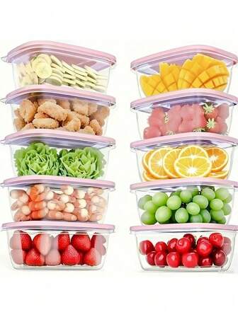10 Stücke stapelbare Lebensmittel-Aufbewahrungsbehälter, rosa stapelbare Lebensmittel-Aufbewahrungsbehälter mit Deckeln, Plastik-Lunchboxen für Getreide, Fleisch, Obst und Gemüse - spülmaschinenfest und mikrowellengeeignet | Mahlzeit-Vorbereitungsbehälter | Portionsbehälter | Aufbewahrungsboxen