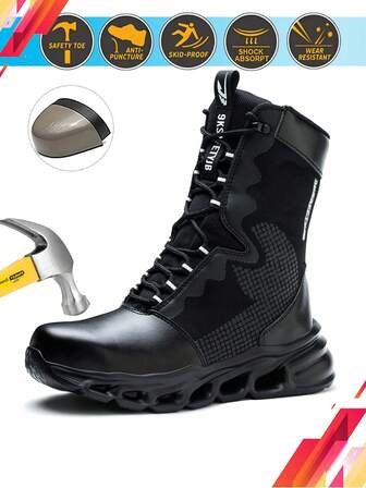 Dian Sen 男士和女士安全训练钢头靴工业和建筑工作靴夏季耐用军用设计防尘踝高安全靴耐磨适用于恶劣环境完美礼物，男士钢头训练运动安全靴，安全训练运动工作靴，钢头训练运动坚不可摧的鞋子防刺穿防砸缓冲鞋底和轻质 EVA 鞋底，男士远足、户外工作训练鞋