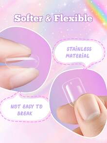 360片中号儿童透明按压式美甲贴片，短椭圆形透明甲片，适合小女孩全覆盖儿童假指甲装饰，12种尺寸人造亚克力软胶甲片，方便DIY美甲贴片艺术 - 白色 - 查看 5