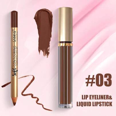 SANIYE Dúo Impermeable: Delineador de Precision y Labial de Larga Duración. lápices perfiladores de labios mate de terciopelo, lápices de maquillaje de labios con pigmento intenso y suave