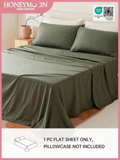 1 pieza Sábana plana individual, 80g de microfibra, suave, hipoalergénica, transpirable, lavable a máquina, sin arrugas, resistente a la decoloración y al encogiunicolorr sólido, poliéster, tejido duradero, ropa de cama para el hogar, ropa de cama escolar, oliva, certificada Oeko-Tex