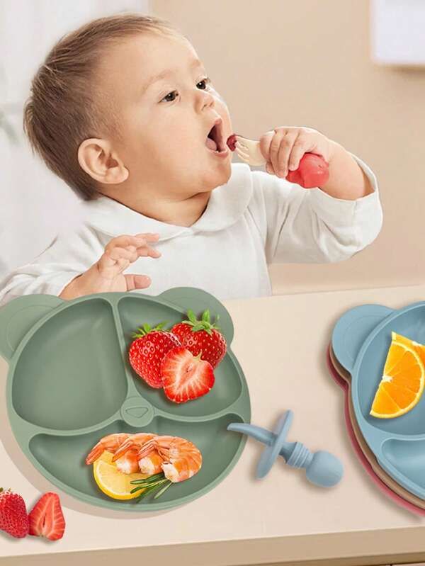 1 pezzo Piatto per bambini con ventosa, tovaglietta in silicone per l'alimentazione dei neonati, antiscivolo, adatto per lo svezzamento, lavabile in lavastoviglie e microonde