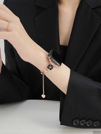 1PC Rose Gold Metal Watch Strap With Camellia Accents, Women's Luxury Stainless Steel Watchbands Compatible With IWatch 49mm 46mm 45mm 44mm 42mm 41mm 40mm 38mm, Compatible With Apple Watch Series Ultra 3/2/1 11 10 9 8 7 SE3 6 5 4 3 2 1, Elegant Dressy Watch Strap Accessories For Formal Occasions, Fashion Events, Luxury Smart Watch Bands Compatible With Apple Watch Bracelet, Great Gift For Birthday, Christmas.