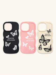 3pcs Luxury Creative Butterfly Print Matte Soft Phone Case, Compatible With IPhone & Galaxy Phones - Multicolor - View 26