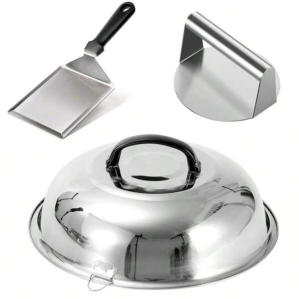 1pc Griddle Accessories Round Stainless Steel Cheese Melting Dome, Steaming Basting Griddle Cover - Best For Use In Flat Top Griddle Grill Cooking Indoor Or Outdoor