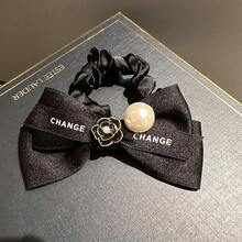 Coletero con lazo estilo coreano, elegante y versátil, con perla, accesorio para el cabello