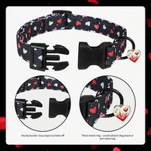 1 pezzo Collare per cani a tema San Valentino a forma di cuore multicolore con elegante ciondolo a forma di cuore - Materiale in poliestere durevole, adatto per uso interno ed esterno, con fibbia in plastica nera