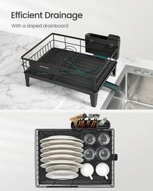 Dish Drainer Rack- Space-Saving Dish Drainer, Dish Racks For Kitchen Counter, Stainless Steel Kitchen Drying Rack With A Cutlery Holder, Black/Grey - 黑色 - 查看 3
