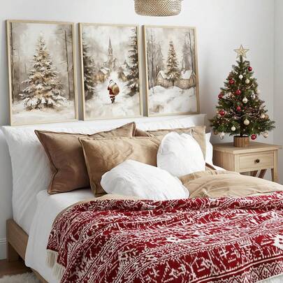 1/3 szt. Vintage, świąteczne obrazy ścienne, wydruki z zimowym krajobrazem, obrazy na płótnie, plakaty z Mikołajem, dekoracje świąteczne do salonu, sypialni, mieszkania, akademika, prezent dla niej, nieoprawione, świąteczne dekoracje, choinka, prezent, Święto Dziękczynienia, ślub, wystrój domu, wystrój domu, jesienne dekoracje, dekoracje urodzinowe, prezenty, artykuły imprezowe, dekoracje świąteczne, dekoracje na Halloween, dekoracje ścienne, ozdoby na Halloween