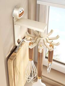 Soporte de pared para espátula y cuchara de cocina, sin taladro, con ganchos y barras giratorias, solución de almacenamiento de utensilios de cocina