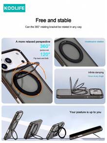 Koolife 360°旋转支架手机壳，适用于苹果17 Pro Max，2.0mm透明PC材质，纤薄简约设计，全方位保护，兼容苹果17 Pro Max/17/17 Pro/17 Air/14/14 Pro/14 Pro Max/13/13 Pro/13 Pro Max/15/15 Pro/15 Pro Max/16/16 Pro/16 Pro Max/16e - 透黑 - 查看 6