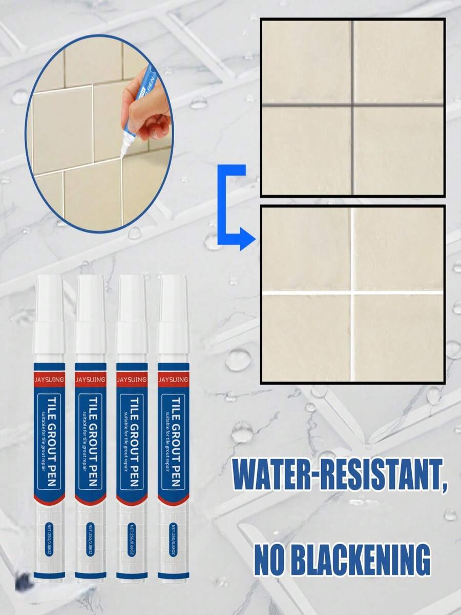 Bolígrafo para lechada de azulejos, resistente al agua y al moho, para crear un espacio doméstico ordenado y limpio. Puede proteger los espacios entre los azulejos, haciéndolos lucir como nuevos. Puede estar expuesto al agua durante hasta 60 minutos, proporcionando protección resistente al agua, a las manchas y sin decoloración. El uso es sencillo: limpie y seque la superficie base, dibuje a lo largo de los espacios antes de que se seque la tinta, no lo moje y déjelo secar durante aproximadamente 1 hora. Puede garantizar resultados duraderos. - Paquete de 3 - Ver 1