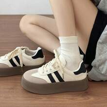 女士休闲运动鞋，米色轻便百搭运动鞋，女士户外训练鞋，时尚平底鞋，舒适日常休闲鞋 - 米色 - 查看 2