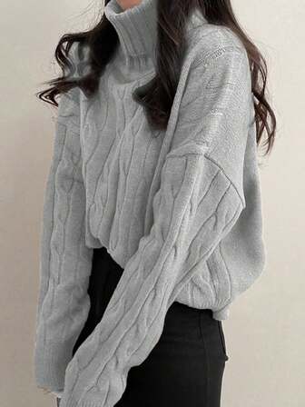 Loose Comfortable High Neck Women Drop Shoulder Casual Sweater