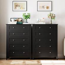 5 Chest Of Drawer Dresser, Modern And Stylish Dresser, Deep Drawers And Nickel Round Handle, Wood Organizer Dresser With Ample Storage Space For Bedroom, Living Room, Entryway - 黑色 - 查看 4