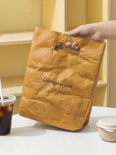 1 Bolsa Térmica de Alumínio para Almoço, Bolsa de Papel Kraft Lavável, Bolsa Portátil e Reforçada para Piquenique, Ideal para Trabalhadores de Escritório