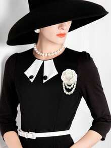 1件优雅女士山茶花仿珍珠流苏胸针，衬衫领连衣裙配饰，派对和婚礼礼物 - 彩色 - 查看 5