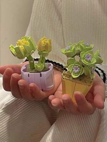 圣诞装饰 12 种款式花朵积木套装，DIY 郁金香、玫瑰、芙蓉、向日葵、百合、永生花 & 植物组装拼图玩具，适合女友生日、母亲节、情人节礼物房间装饰 - 彩色 - 查看 11