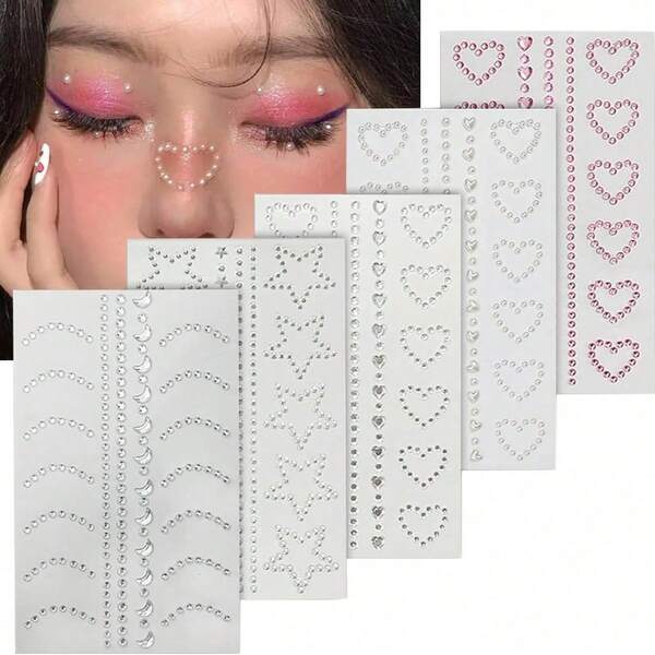 1 Sheet 10pcs Stars Rhinestone , Glitter Bling Self Adhesive Crystal Star For Face, Hair, Makeup, Body, Crafts, Festival Decal Decoraton , 1 Sheets