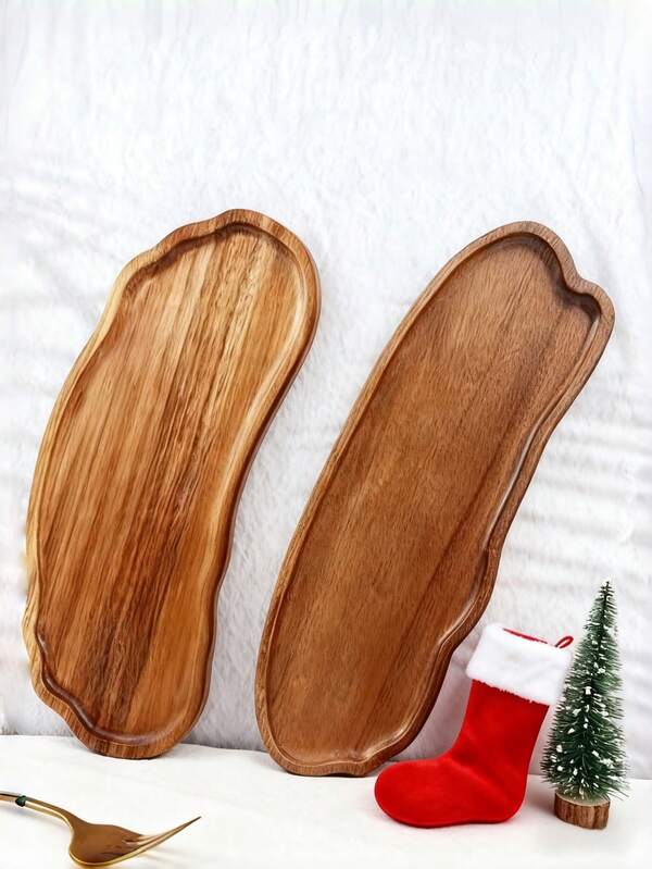 1PC Handmade Christmas Wooden Dessert Plates, Cloud/Rainbow-Shaped Trays, Multi-Functional Solid Wood Plates, Lightweight Wooden Tableware, Suitable For Breakfast, Coffee, Tea, Snacks, Plants, Room Decoration, Equipped With Cheese Boards And Serving Plates For Holiday Gifts, Kitchen Accessories Suitable For All Seasons