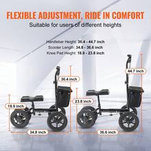 Scooter de rodilla Andador de rodilla orientable de aluminio Scooter de recuperación plegable 350LB - Scooter de aluminio - Ver 3