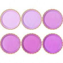 48 platos de papel de fiesta festoneados morados 20 cm lindos platos de papel desechables de lavanda para cumpleaños cumpleaños decoración de novia baby shower suministros de boda - prpura - Ver 1