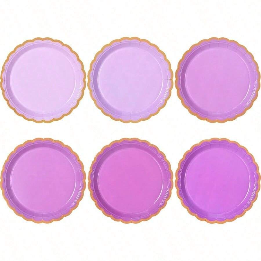 48 platos de papel de fiesta festoneados morados 20 cm lindos platos de papel desechables de lavanda para cumpleaños cumpleaños decoración de novia baby shower suministros de boda - prpura - Ver 1