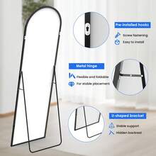 Vortisys Black Full-Length Mirror, 160 * 50 Cm, Wall-Mountable Standing Mirror With Curved Aluminium Alloy Frame, Tempered Shatterproof Design, HD High-Definition Glass. Suitable For Hallways, Living Rooms, And Dressing Rooms - Black - View 7