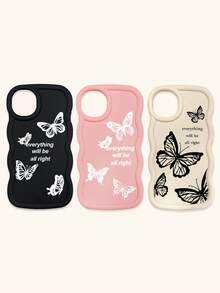 Luxury Butterfly Fashion Phone Cases Butterfly Print Matte Wave Edge 3pcs Creative Soft Case Compatible With IPhone & Galaxy Phones Spring Gift Birthday - Multicolor - View 26