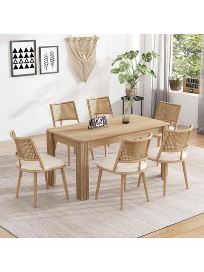 Pu Seat Cushion Rattan Chair, Beige, Black, Restaurant,