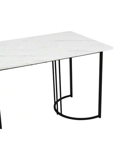Dining Tafel 140 80 Cm (1 Piece), Moderne Kitchen Table, Metal Frame Rectangular Bloemen Pattern, Adjustable Legs Room Living Room, White/Black view 4