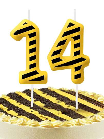 黄色背景黑白条纹工程车主题0-9数字建筑主题生日派对蛋糕装饰蜡烛