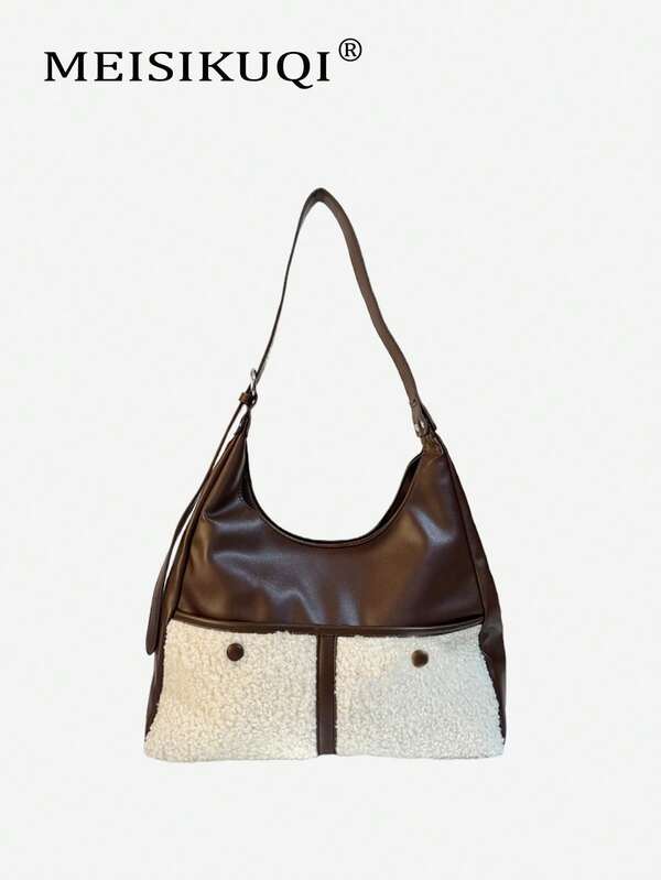 2025 Neuer modischer und vielseitiger Kunstfell-Patchwork elegante Umhängetasche, hochwertige Shopper-Tasche mit großer Kapazität für den Arbeitsweg