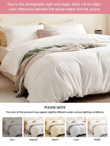 2/3 Piece Solid Color Ultra Soft Bedding Set, Includes 1 Duvet Cover, 1/2 Pillowcases, Perfect Fit For Twin, Full, Queen, King And Other Bed Sizes, Suitable For All Seasons - White - View 3